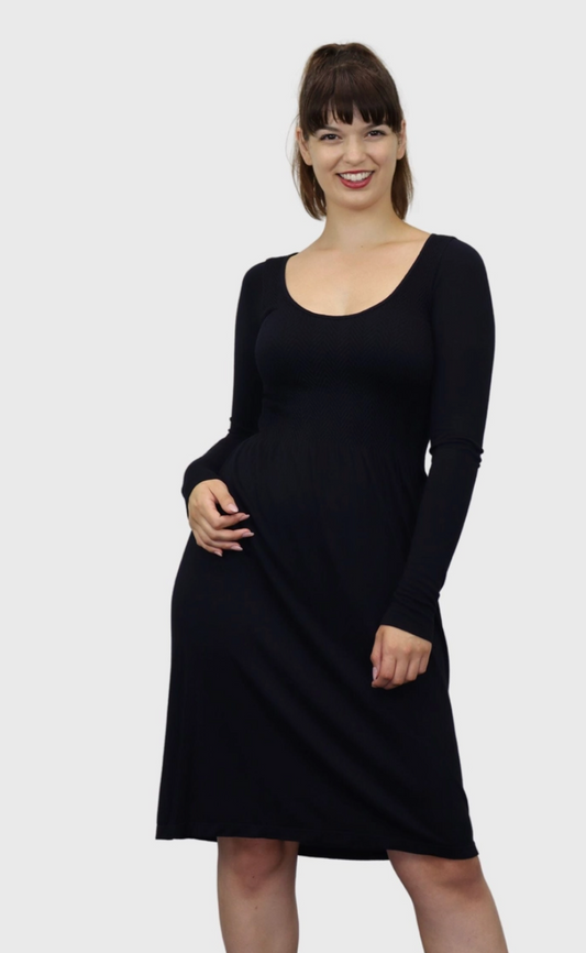 Black Knee Length Long Sleeve Dress