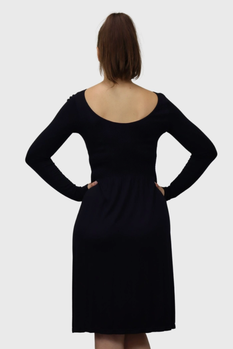 Black Knee Length Long Sleeve Dress