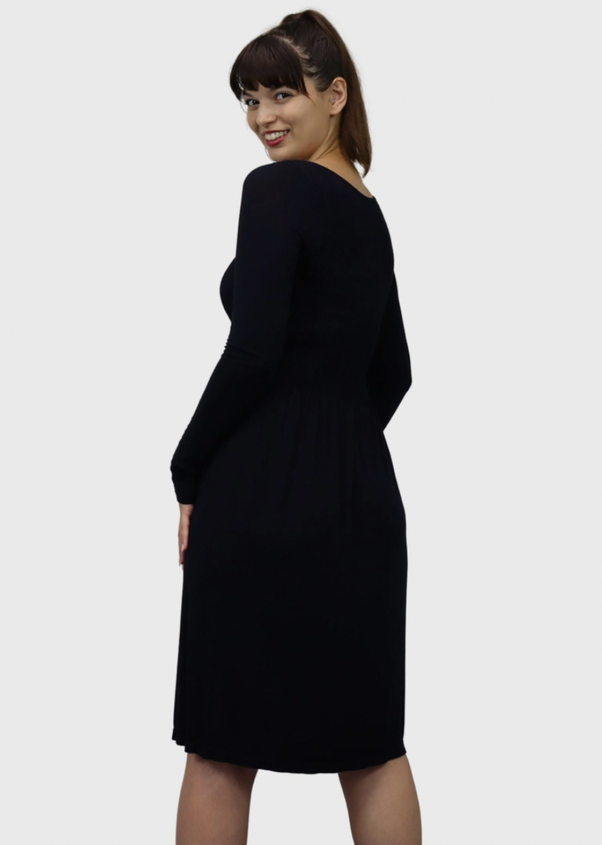 Black Knee Length Long Sleeve Dress