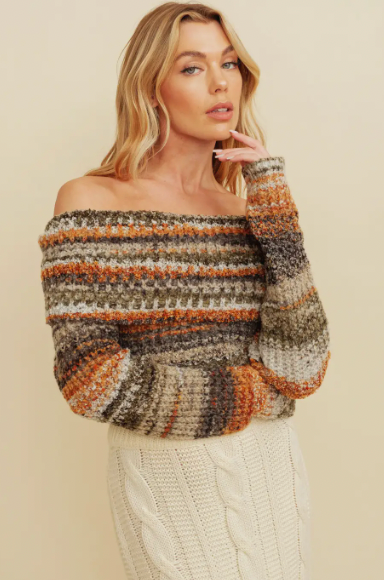 Multi Color Off the Shoulder Sweater Top