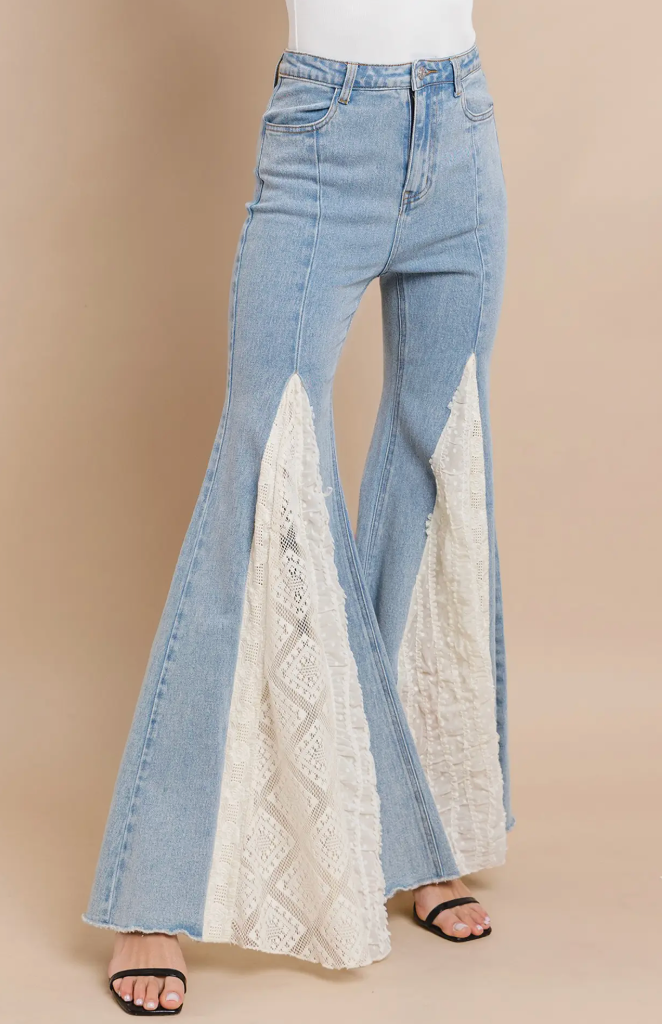 Light Denim WIde Leg With Lace Insert
