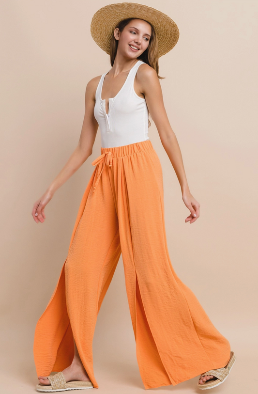 Orange Crepe Pant with Front Slits