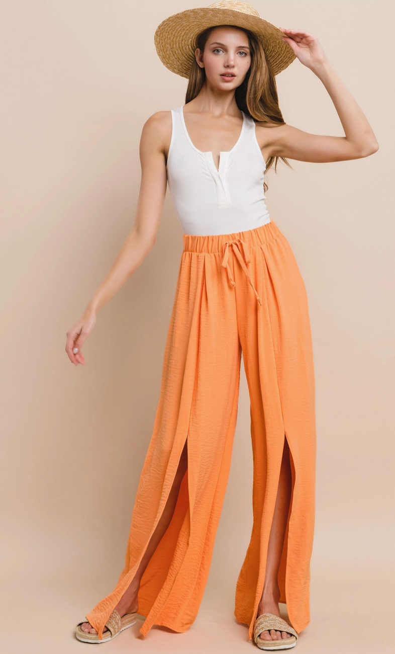 Orange Crepe Pant with Front Slits