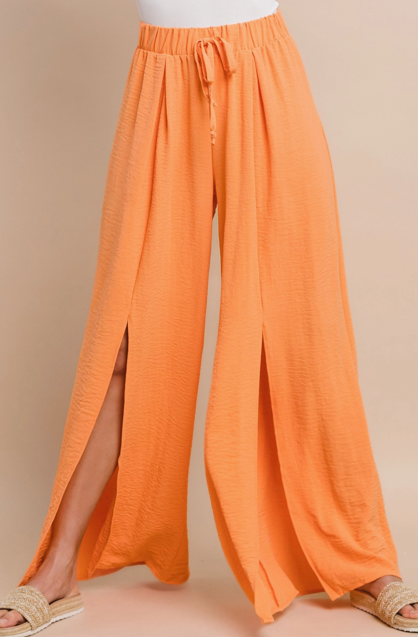 Orange Crepe Pant with Front Slits