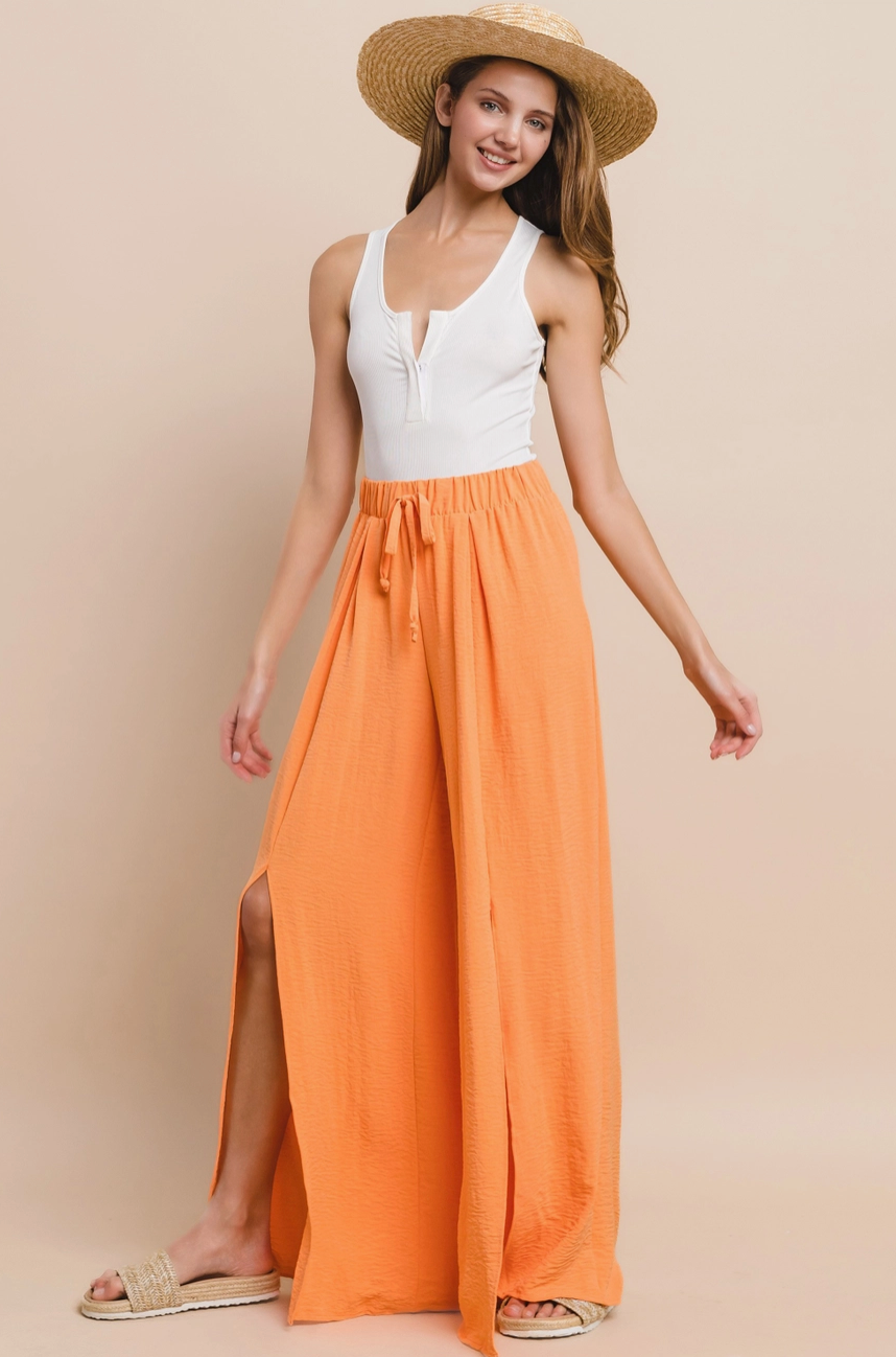 Orange Crepe Pant with Front Slits
