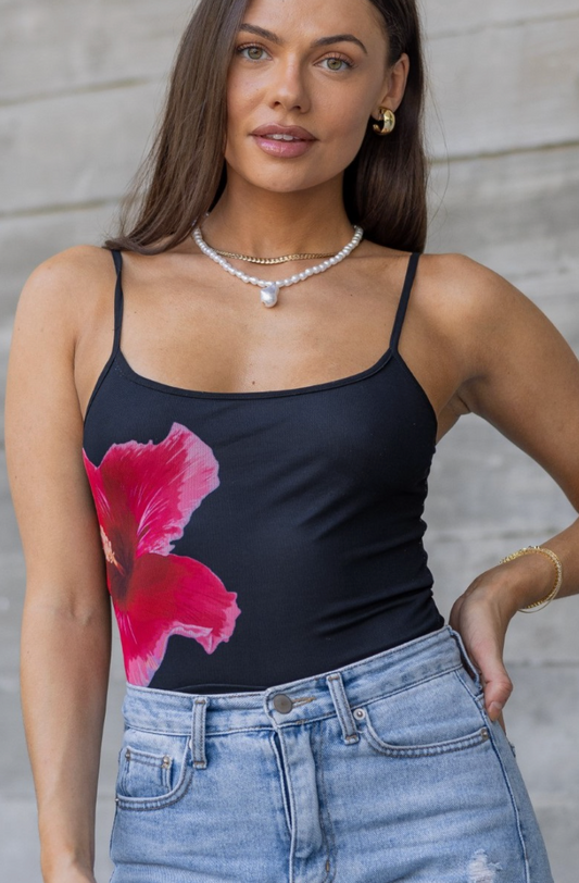 Black Floral Mesh Cami Tank