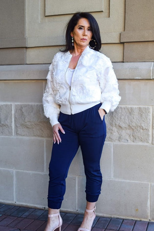  White Ruffle Zip Up Jacket