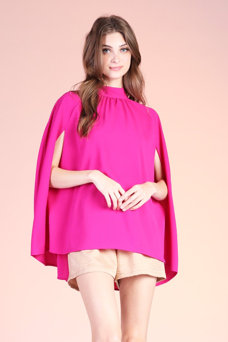  Fuchsia High Neck Cloak Top