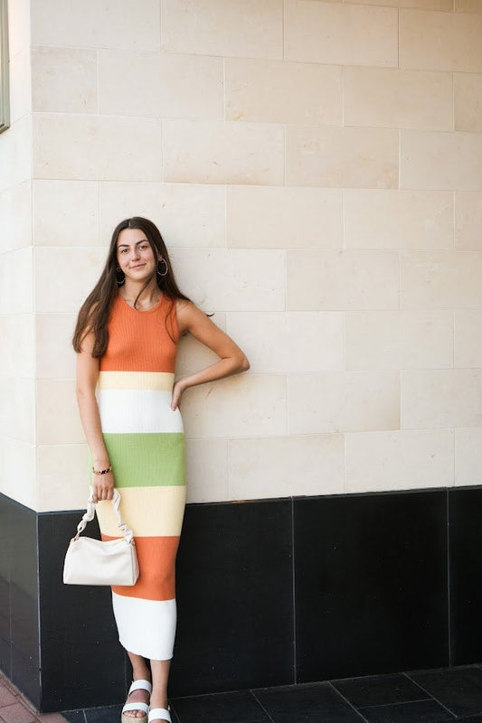  Orange Lime Multi Stripe Maxi Dress